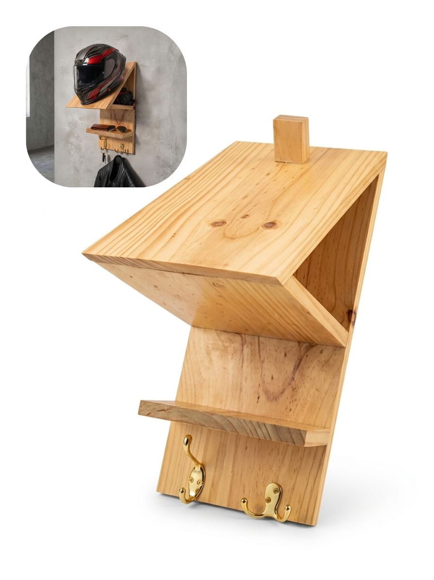 Soporte Para Colgar Cascos Moto Bicicleta, Madera